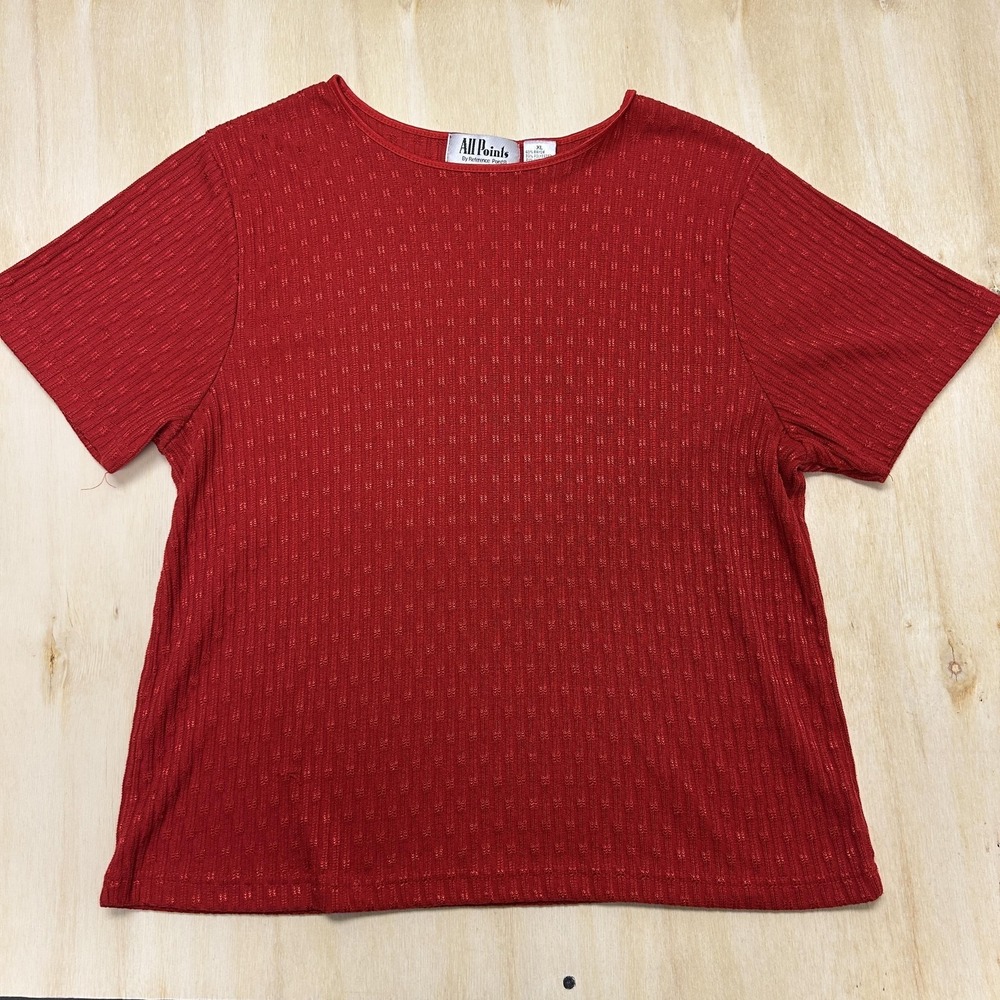 All Points Shirt Womens XL Red Textured Knit Crew Neck Short Sleeve Top